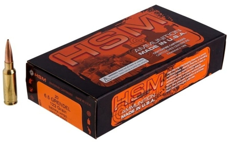 Hsm Ammunition 6.5mm grendel 123gr hollow point boat tail 20/box