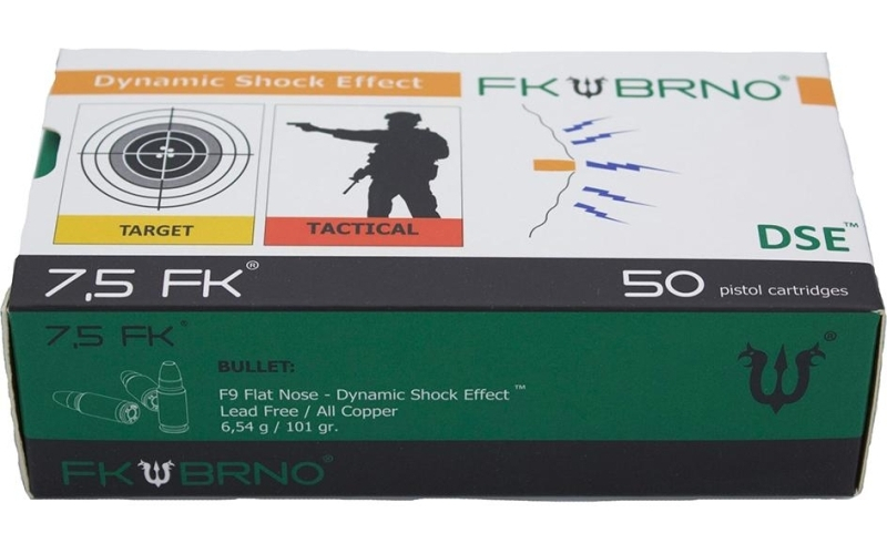 F9 ammunition 7.5 fk  high velocity 1950 fps 101gr  lf copper 50rd/bx
