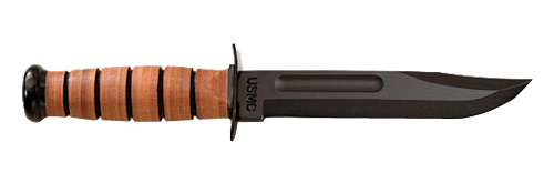 KA-BAR Knives KA-BAR, USMC, Fixed Blade Knife, 7" Blade Length, 11.875" Overall Length, Clip Point, Plain Edge, 1095 Cro-Van/Black, Brown Leather, Includes Leather Sheath 1217