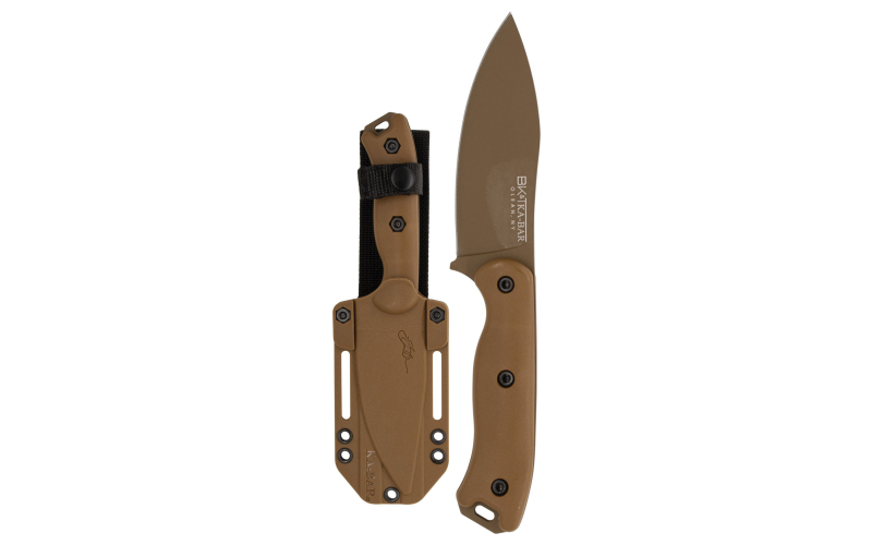 KA-BAR Knives Becker Nessmuk, Fixed Blade Knife, Nessmuk 4.312" Blade Length, 9.125" Overall Length, Plain Edge, 1095 Cro-Van Steel, Ultramid Handle, Coyote Brown, Includes Celcon Sheath BK19