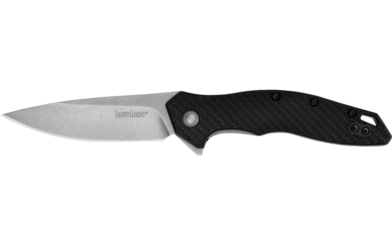 Kershaw Shoreline, Folding Knife, Flipper Assisted Opening, Plain Edge, 8Cr13Mov Steel, Stonewashed Finish, Glass Filled Nylon Handle, 3" Blade, 7.1" Overall Length, Includes Deep Carry Pocket Clip 1845