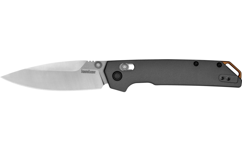 Kershaw Iridium, Folding Knife, Thumb Stud Ball Bearing Opening, Plain Edge, D2 Tool Steel, Stonewashed Finish, Anodized Aluminum Handle, 3.4" Blade, 7.9" Overall Length, Includes Deep Carry Pocket Clip 2038