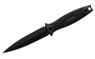 Kershaw Secret Agent, 4.4" Fixed Blade Knife, Spear Point, Plain Edge, Black-Oxide Finish, Rubberized Co-Molded Handle, Includes Molded Dual-Carry Sheath with Clip 4007