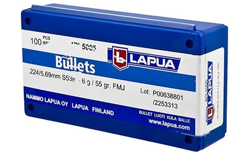 Lapua 22 caliber (0.224'') 55gr full metal jacket 100/box