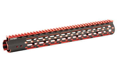 Leapers, Inc. - UTG UTG PRO, M-Lok Super Slim Free Floating Rail, Black/Red 2-Tone, Fits AR-15, 15", Includes One M-Lok Picatinny Rail Section One M-Lok QD Sling Swivel Adaptor and Barrel Nuth Wrench MTU019SSMR2