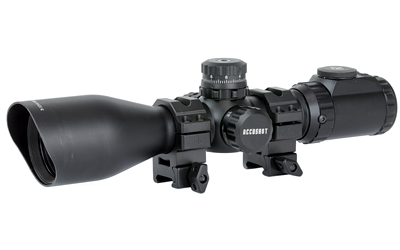 Leapers, Inc. - UTG AccuShot Precision Series Rifle Scope, 3-12X44, Illuminated Mil-Dot Reticle, Compact, Adjustable Objective, 36 Colors, Includes EZ-TAP Rings, Black SCP3-UM312AOIEW