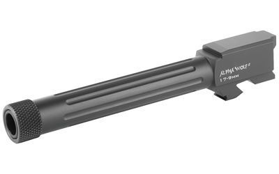 Lone Wolf Distributors AlphaWolf Barrel, 9MM, Salt Bath Nitride Coated, Threaded/Fluted, 416R Stainless Steel, 1/2X28, Fits GLOCK 17, Includes Thread Protector, Made in the USA AW-17TH