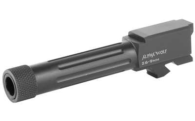 Lone Wolf Distributors AlphaWolf Barrel, 9MM, Salt Bath Nitride Coated, Threaded/Fluted, 416R Stainless Steel, 1/2X28, Fits GLOCK 26, Includes Thread Protector, Made in the USA AW-26TH