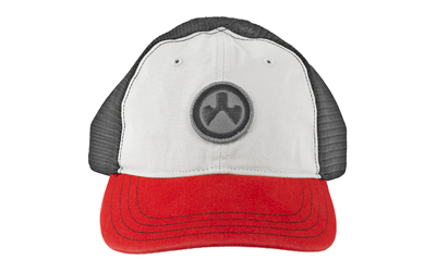 Magpul Industries Icon Patch Garment Washed Trucker Hat, Stone/Black/Red, One Size Fits Most MAG1105-110