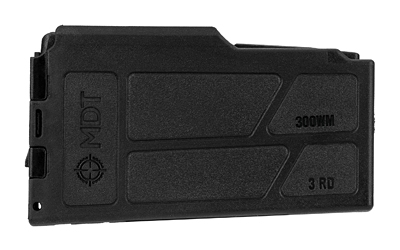 MDT Magazine, 300 Winchester Magnum, 3 Rounds, Fits Long Action 3.850" AICS Pattern, Polymer Construction, Black 106256-BLK