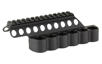 Mesa Tactical SureShell, 6-Shell Side Saddle with 5 1/2" Rail Fits Beretta 1301 Competition, 12 Gauge, Aluminum, Matte Finish, Black 94210