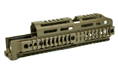 Midwest Industries Alpha Quad Rail, Picatinny Handguard, Fits AK Style Firearms, 10", Anodized Finish, Flat Dark Earth MI-AK-ALPHA-QR-10-FDE