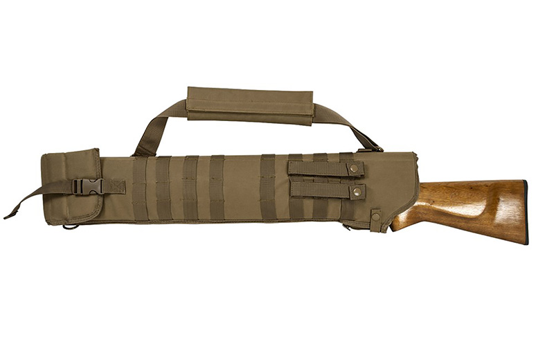 NCSTAR Shotgun Scabbard, Tan, Nylon, 29" Length, Six Metal D-Ring locations, Includes Padded Shoulder Sling CVSCB2917T