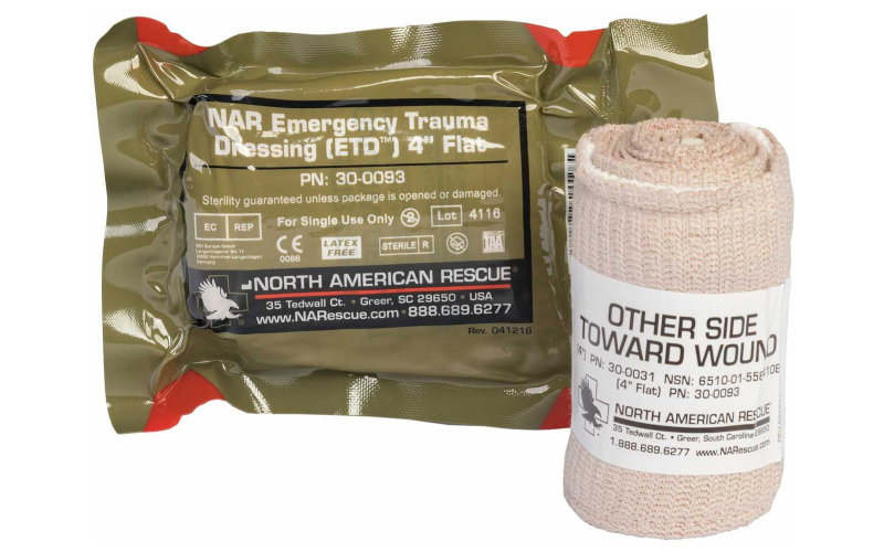 North American Rescue Dressing, 4" Flat, Emergency Trauma Dressing, Medical 30-0093