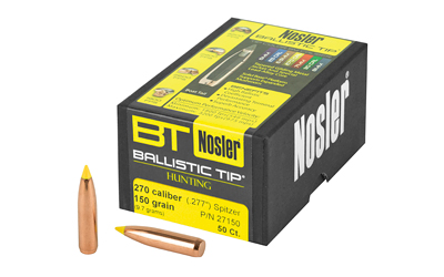 Nosler Ballistic Tip, .277 Diameter, 270 Caliber, 150 Grain, Spitzer Boat Tail, 50 Count 27150