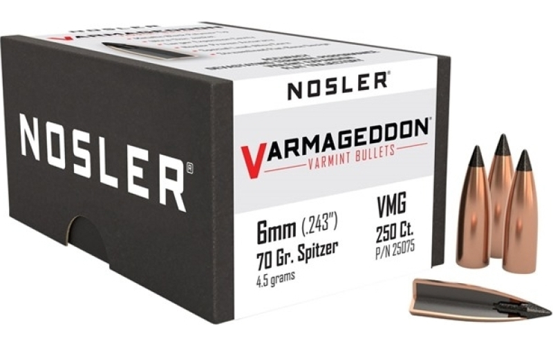 NOSLER 6mm (0.243'') 70gr flat base tipped 250/box