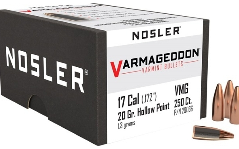 NOSLER 17 caliber (0.172'') 20gr hollow point flat base 250/box