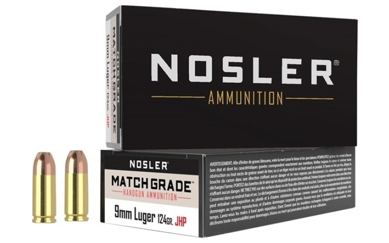 NOSLER 9mm luger 124gr jacketed hollow point 50/box