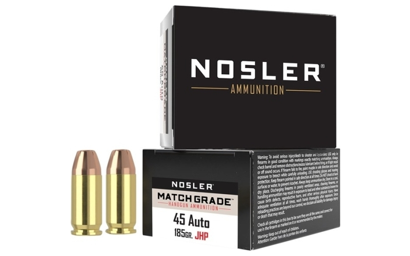 NOSLER 45 auto 185gr jacketed hollow point 20/box