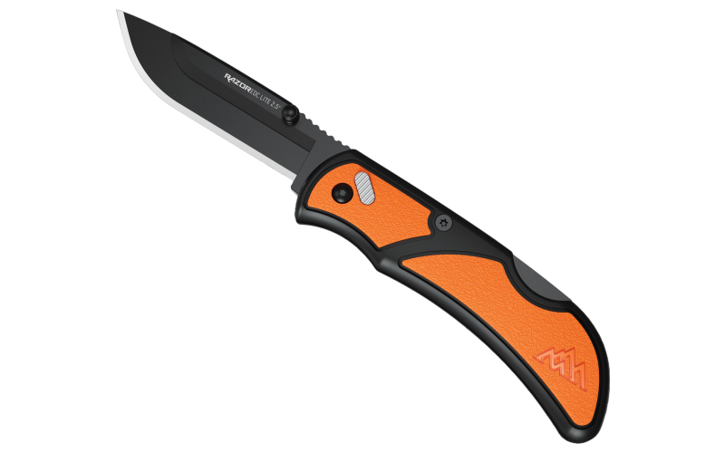 Outdoor Edge Razor EDC Lite, Folding Knife, Plain Edge, 2.5" Blades, 420J2 Stainless Steel, Includes (2) Drop Point Blades, Black Oxide Blade Finish, Orange Handle RCB25-2C