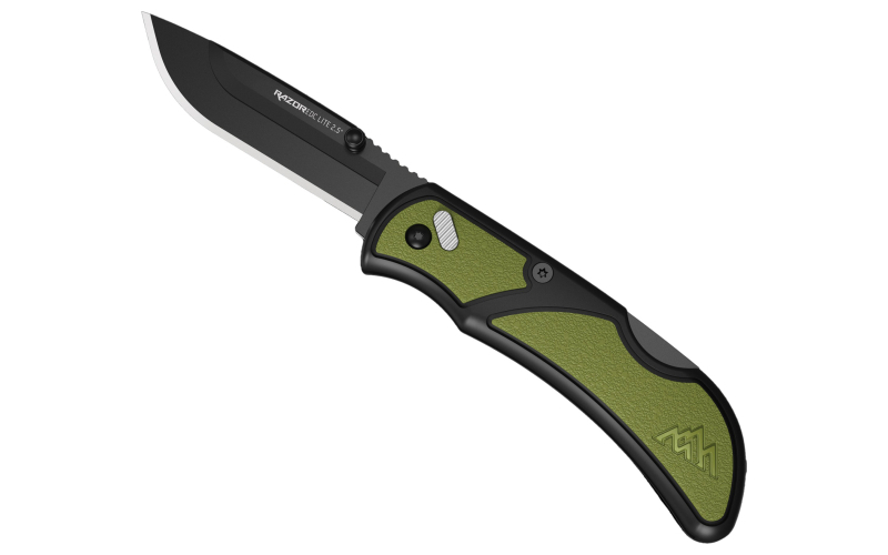 Outdoor Edge Razor EDC Lite, Folding Knife, Plain Edge, 2.5" Blades, 420J2 Stainless Steel, Includes (2) Drop Point Blades, Black Oxide Blade Finish, Olive Drab Green Handle RCG25-2C