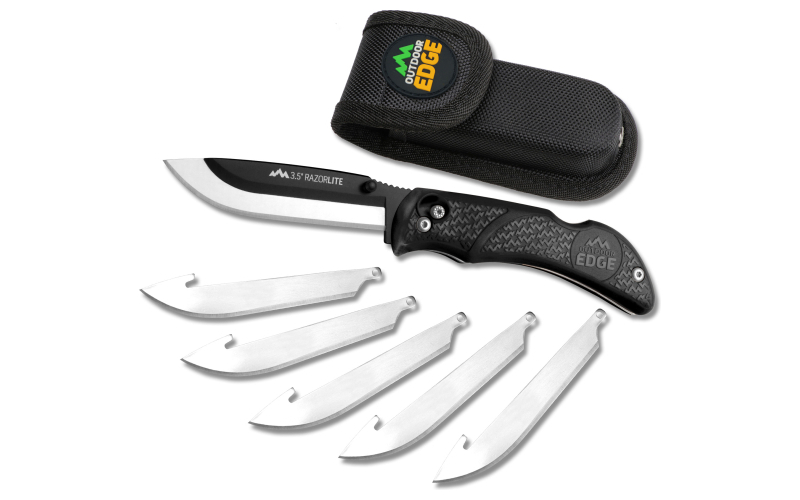 Outdoor Edge Razor Lite, Folding Knife, Plain Edge, 3.5" Blades, 420J2 Stainless Steel, Black Handle, Includes (6) Drop Point Blades RL-10C