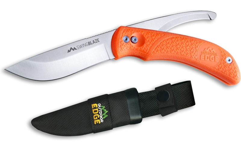 Outdoor Edge SwingBlaze, Fixed Blade Knife, Plain Edge, Aus-8 Stainless Steel, Orange Handle, 3.6" Skinning Blade and 3.2" Gutting Blade, Includes Nylon Sheath SZ-20NC