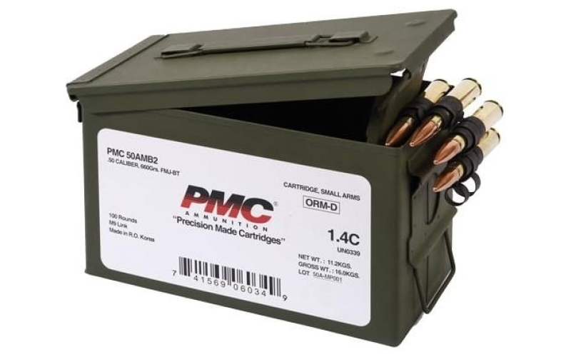 Pmc linked bronze rifle ammunition .50 bmg 660 gr fmjbt 100/ct (m2a1 box)