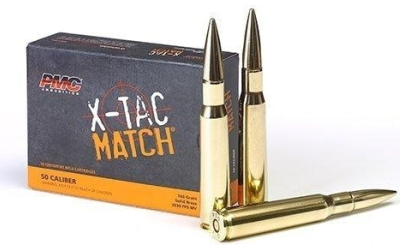 Pmc x-tac match rifle ammunition .50 cal 740 gr sld 2728 fps 10/ct