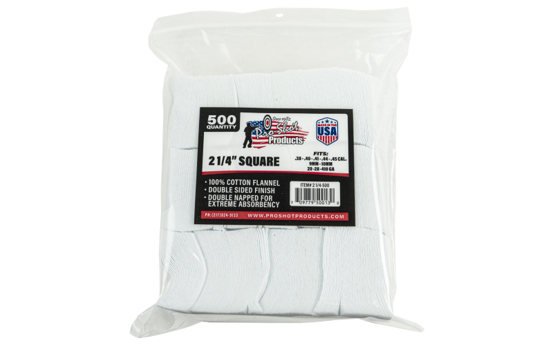 Pro-Shot Products Patch, .38-.45Cal / 20 Gauge-410 Bore, 2 1/4" Square, 500 Pack 214-500
