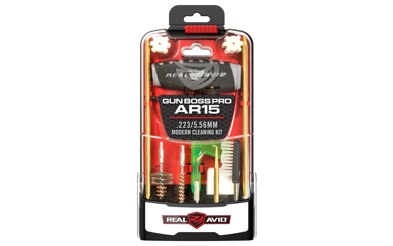 Real Avid Gun Boss Pro, Pro AR15 Cleaning Kit, Polycarbonate Kickstand Case, Multi-Function Handle, Four Brass Rod Sections, Fixed/Rotating Threaded Receiver, Tap Hammer, Slotted Tip, Brushes, Cleaning Patches, Wool Star Chamber Cleaning Pads, 3-in-1 Bore Illuminator/Pin Punch/Safety Flag AVGBPROAR15