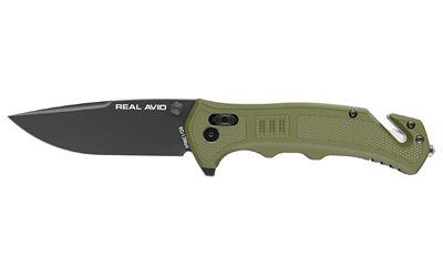 Real Avid RAV-4, Folding Knife, Plain Edge, Matte Finish, Black and Green, Glass Filled Nylon Handle, 3.25" Blade Length, 7.75" Overall Length, Axis Lock, Stainless Steel AVRAV4