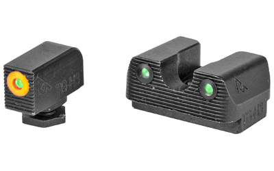 Rival Arms Tritium 3 Dot Front/Rear Green Night Sight, Fits Glock 42/43, Orange Front Sight Ring, Black Nitride Quench-Polish-Quench (QPQ) Finish RA-RA2A231G