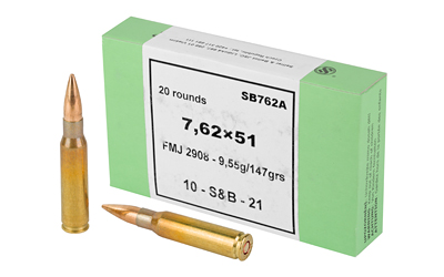 Sellier & Bellot Rifle, 7.62 NATO, 147 Grain, Full Metal Jacket, 20 Round Box SB762A