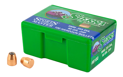 Sierra Bullets Sports Master, .355 Diameter, 9MM, 95 Grain, Jacketed Hollow Point, 100 Count 8100