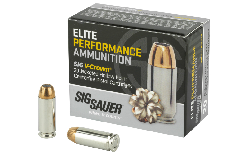 Sig Sauer Elite Performance V-Crown, 10MM, 180 Grain, Jacketed Hollow Point, 20 Round Box E10MM1-20