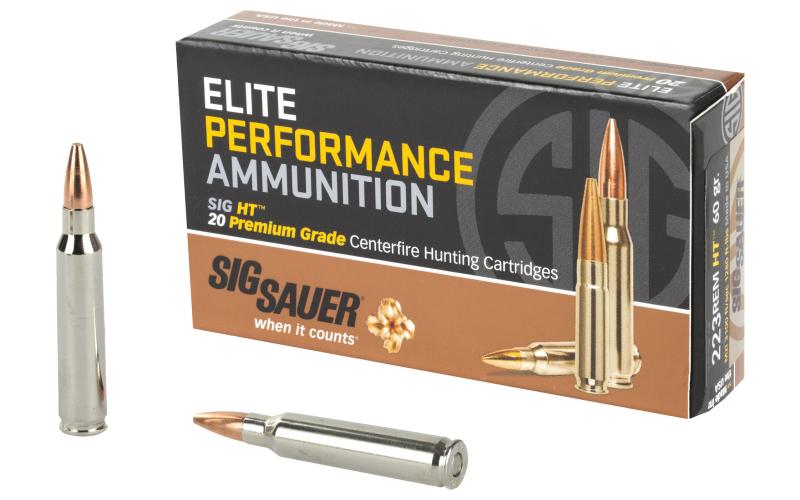 Sig Sauer Elite Performance, Hunting, 223 Rem, 60 Grain Copper HT, 20 Round Box, 200 Case, California Certified Nonlead Ammunition E223H1-20