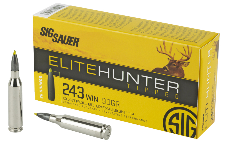 Sig Sauer Elite Tipped Hunting, 243 Winchester, 90 Grain, Ballistic Tip, 20 Round Box E243TH2-20