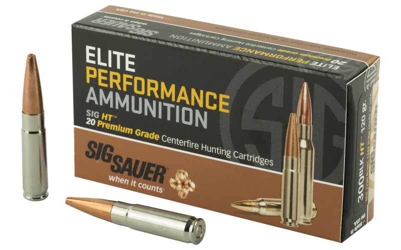 Sig Sauer Elite Performance, Hunting, 300 AAC Blackout, 120 Grain Copper HT, 20 Round Box, 200 Case, California Certified Nonlead Ammunition E300H1-20