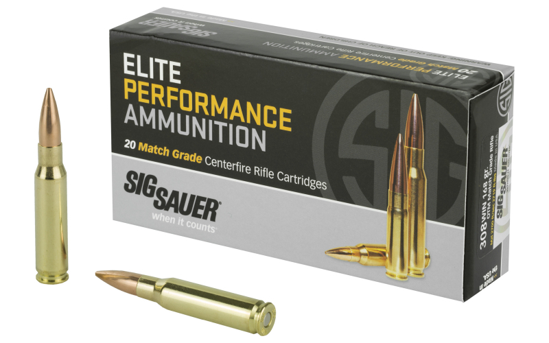 Sig Sauer Elite Match, 308 Win, 168 Grain Open Tip Match, 20 Round Box E308M1-20