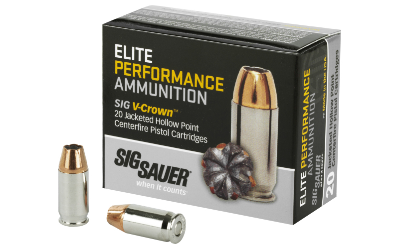 Sig Sauer Elite Performance V-Crown Ammunition, 380ACP, 90 Grain, Jacketed Hollow Point, 20 Round Box E380A1-20