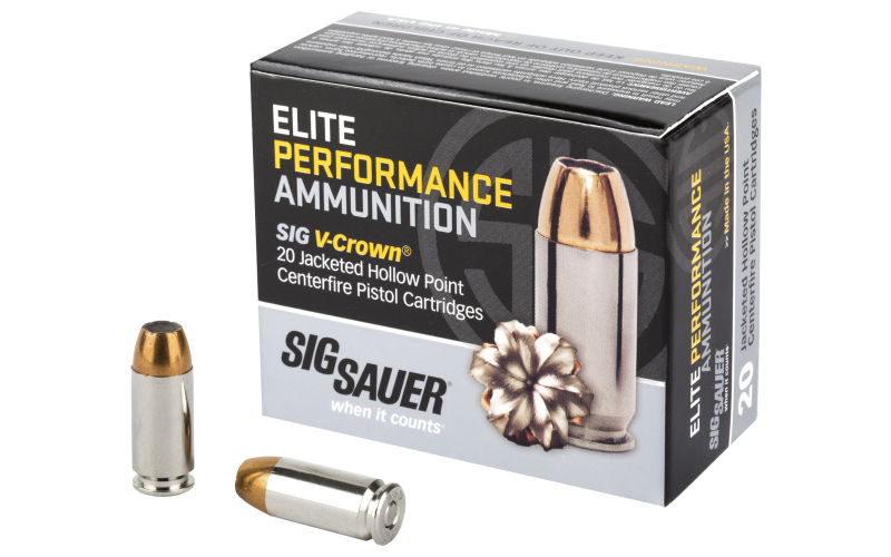Sig Sauer Elite Performance V-Crown Ammunition, 40SW, 165 Grain, Jacketed Hollow Point, 20 Round Box E40SW1-20