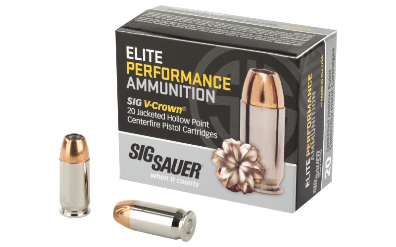 Sig Sauer Elite Performance V-Crown, 45 ACP, 185 Grain, Jacketed Hollow Point, 20 Round Box E45AP0-20