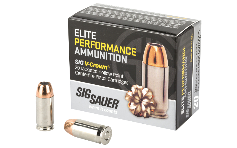 Sig Sauer Elite Performance V-Crown Ammunition, 45 ACP, 200 Grain, Jacketed Hollow Point, 20 Round Box E45AP1-20