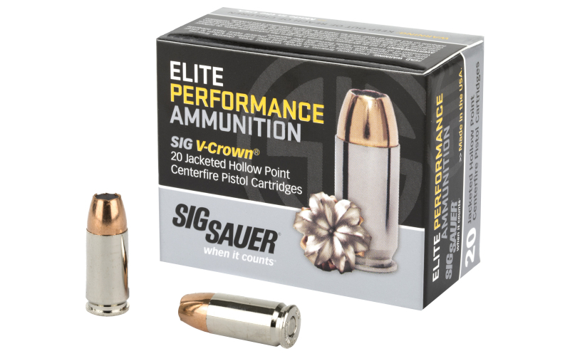 Sig Sauer Elite Performance V-Crown, 9MM, 115 Grain, Jacketed Hollow Point, 20 Round Box E9MMA1-20