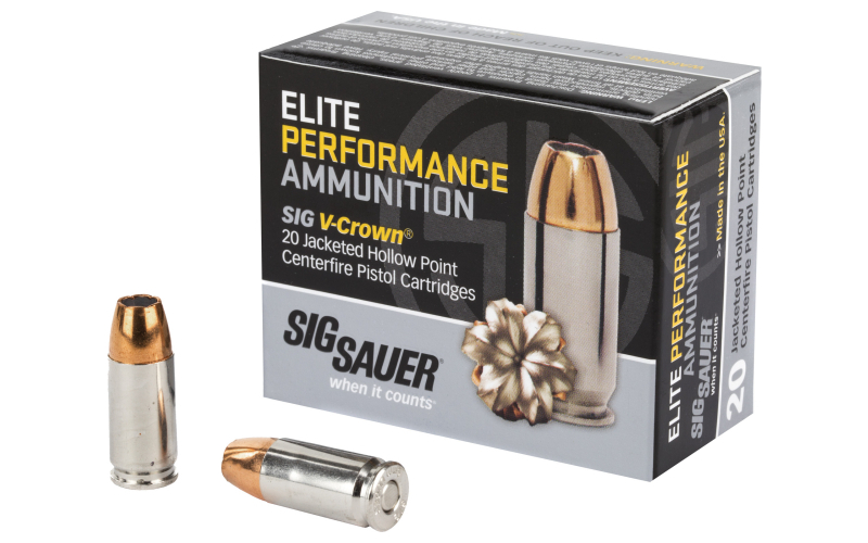 Sig Sauer Elite Performance V-Crown Ammunition, 9MM, 124 Grain, Jacketed Hollow Point, 20 Round Box E9MMA2-20