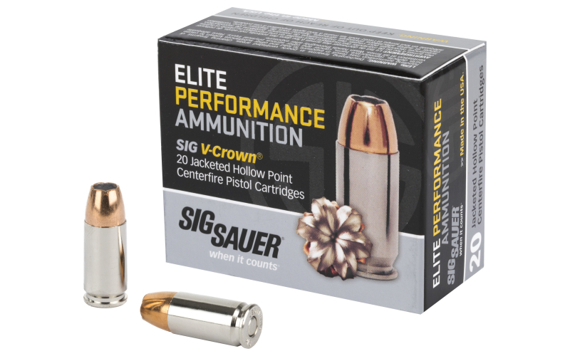 Sig Sauer Elite Performance V-Crown, 9MM, 147 Grain, Jacketed Hollow Point, 20 Round Box E9MMA3-20