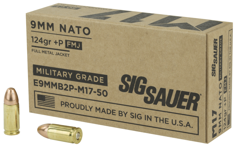 Sig Sauer V-Crown Elite Ball, 9MM, 124 Grain, Full Metal Jacket, 50 Round Box E9MMB2P-M17-50