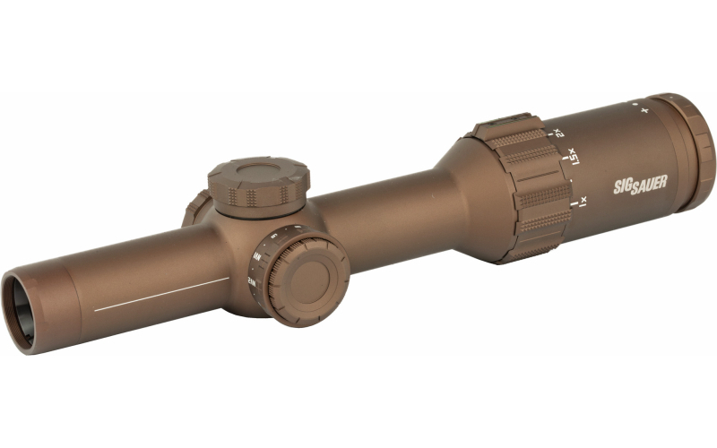 Sig Sauer TANGO6T, Rifle Scope, 1-6X24MM, 30MM Main Tube, Flat Dark Earth, Dual Windhold Long Range Reticle, Mrad Adjustments, Capped Turrets, FFP SOT61239