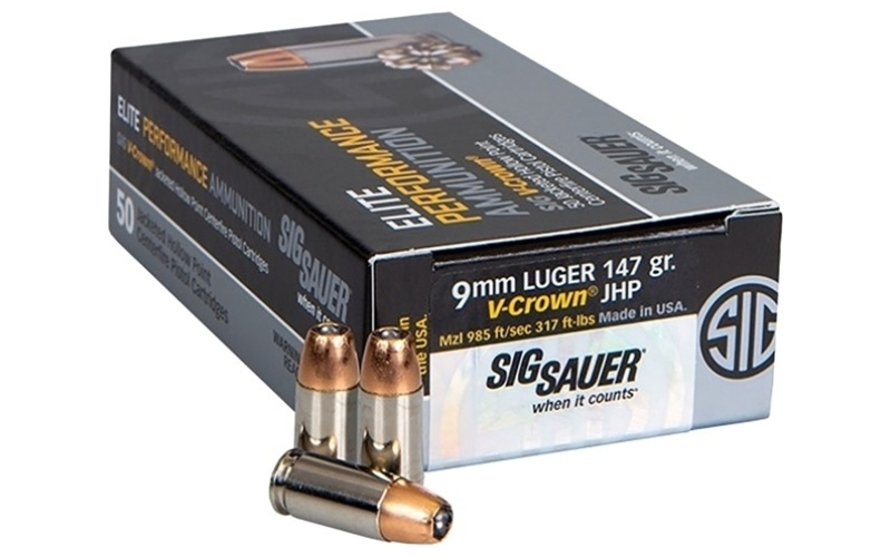 Sig Sauer 9mm luger 147gr jacketed hollow point 50/box